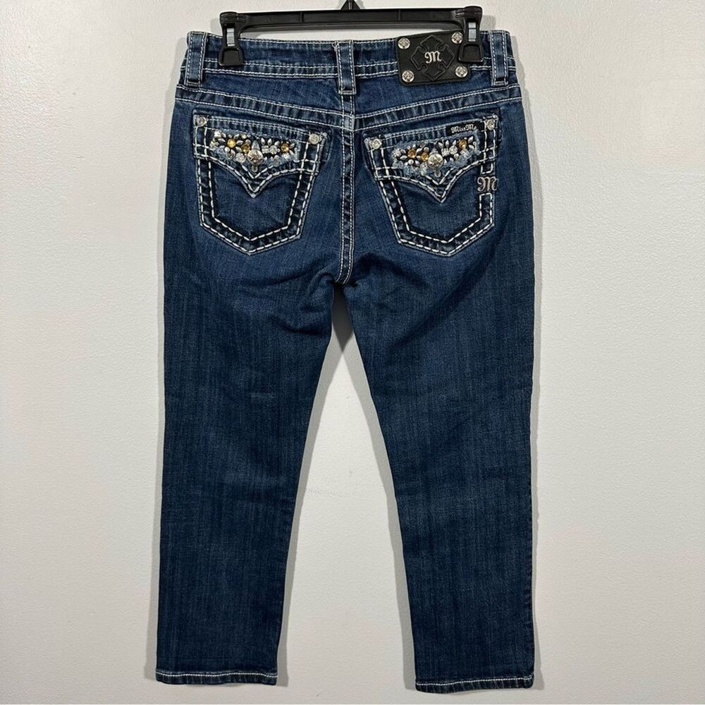 Miss Me Jeans Womens 26 Boyfriend Capri Rhinestone Embellished Dark Wash Y2K